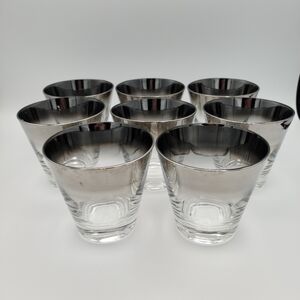 Vintage MCM Vitrean Queens Luster Silver Fade Rocks Glasses